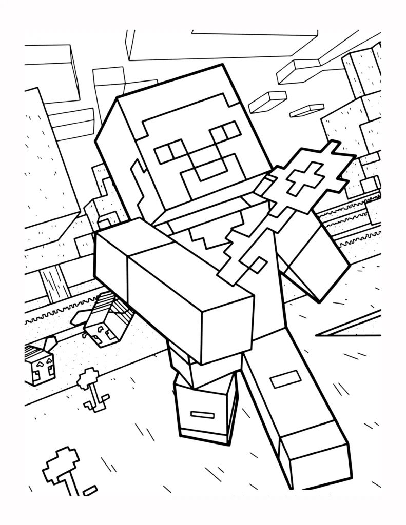 18 Szczegolowa Kolorowanka Stevea z Minecrafta Trzymajacego Kwiat