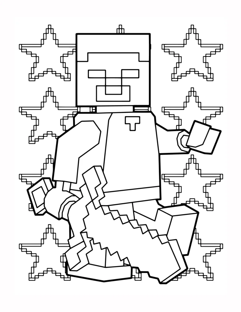 27 Lego Steve z Minecrafta Trzymajacy Miecz Kolorowanka