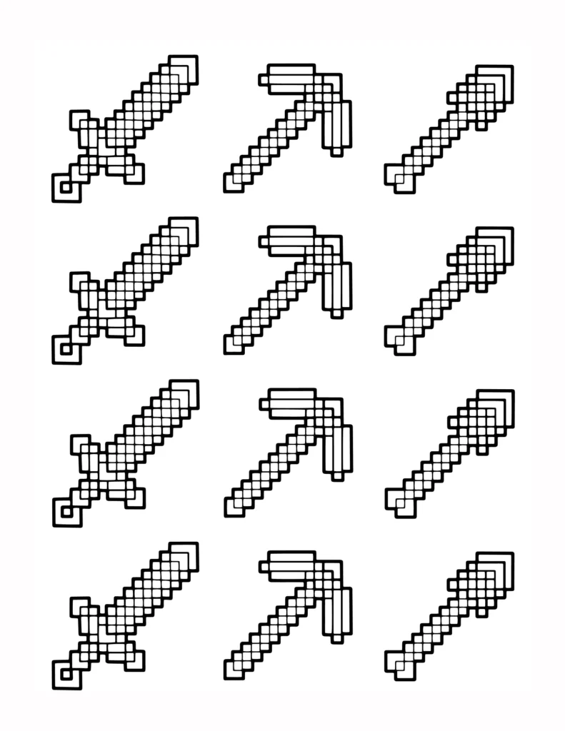 48 Kolorowanka Kilofa Miecza i Lopaty z Minecrafta