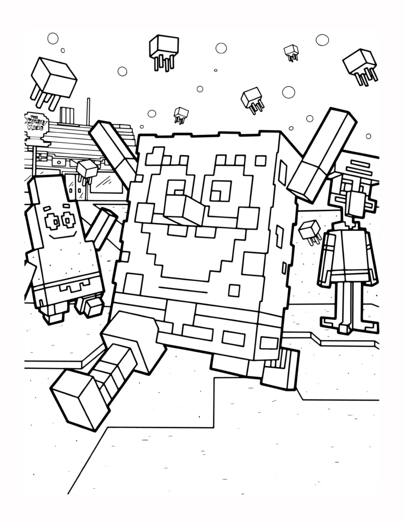 54 Kolorowanka Tematu SpongeBoba SquarePants w Minecraft
