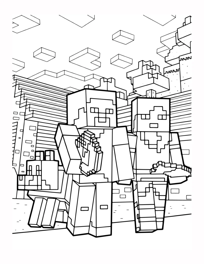 55 Kolorowanka Stevea Alex i Wilka z Minecrafta