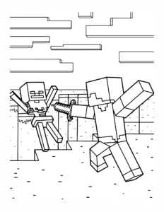 64 Kolorowanka Stevea z Minecrafta W Walce ze Szkieletem