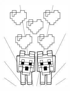 68 Kolorowanka Wilkow z Minecrafta z Serduszkami Milosci