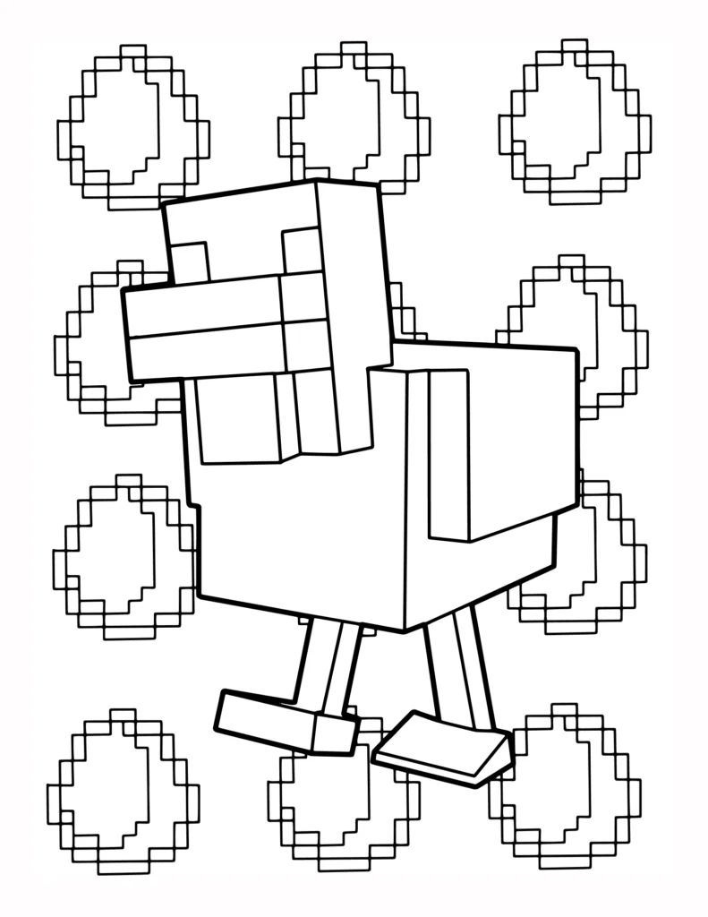 74 Prosty Zarys Kurczaka z Minecrafta do Pokolorowania