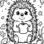 Kolorowanka. jeż z liśćmi do wydrukowania